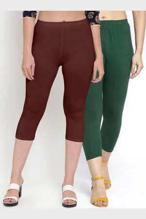 Jinfo Women Pack Of 2 Green & Maroon Cotton Capris