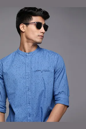 WROGN Men Blue Slim Fit Opaque Printed Casual Shirt