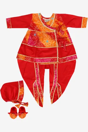 BownBee Girls Red Pure Cotton Kurta & Dhoti Pants