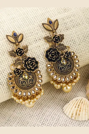 Priyaasi Women Gold-Plated Handcrafted Floral Drop Earrings