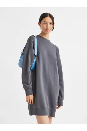 H&M Women Solid Cuffed Sleeves Sweatshirt Dress