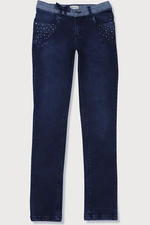 Gini and Jony Girls Navy Blue Solid Mid Rise Jeans