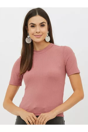 Harpa Women Pink Ribbed Fitted Top
