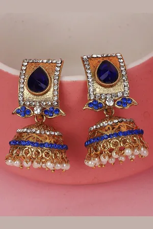 ANIKAS CREATION Blue Dome Shaped Jhumkas Earrings