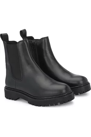 Delize Women Black Solid Vegan Leather Chelsea Boots