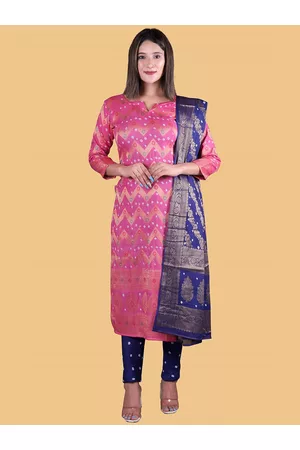 Divine International Trading Co Women Pink & Blue Pure Cotton Unstitched Dress Material