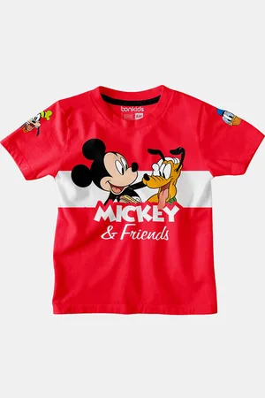 BONKIDS Boys Red Mickey Mouse Printed T-shirt
