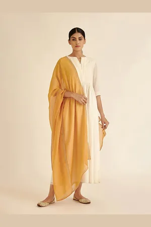 Ancestry Mustard Embroidered Organza Dupatta