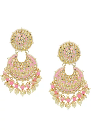 Asmitta Jewellery Gold Plated Pink Contemporary Chandbalis Earrings