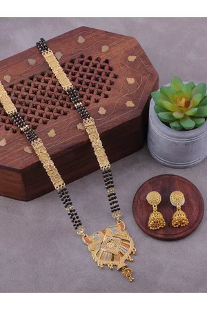 Brandsoon Women Gold-Plated & Beaded Mangalsutra With Earings