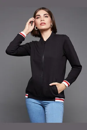 Miss Chase Women Black Lightweight Bomber Jacket