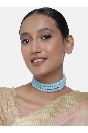 I Jewels Turquoise Blue & Gold-Plated Handcrafted Choker Necklace