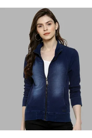 Campus Women Blue Washed Windcheater Outdoor Denim Jacket