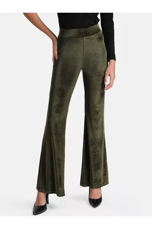 Kazo Women Olive Green Flared High-Rise Trouser