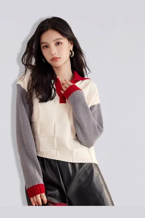 JC Collection Women White & Grey Colourblocked Pullover
