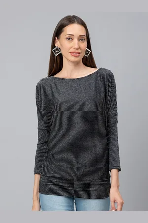 Globus Women Black Striped Regular Top