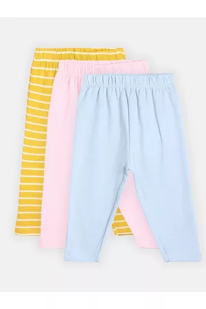 MINI KLUB Girls Pack of 3 Solid Pure Cotton Leggings