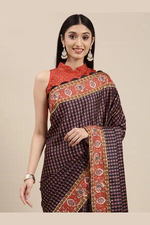 VAIRAGEE Navy Blue Ethnic Motifs Sequinned Silk Blend Saree