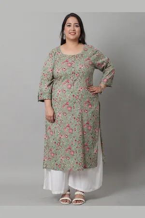 Rajnandini Plus Size Floral Printed Straight Regular Cotton Kurta