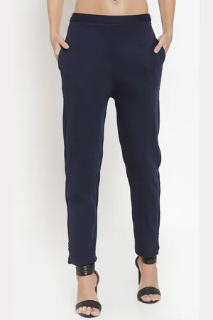 Clora Creation Women Navy Blue Solid Cropped Woollen Trousers