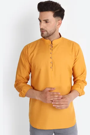 Kaifoo Men Mustard Yellow Thread Work Kurta