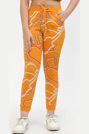 SPUNKIES Girls Orange Abstract Printed Dry Fit Organic Cotton Track Pant