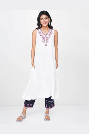 Global Desi Women White Solid A-Line Kurta