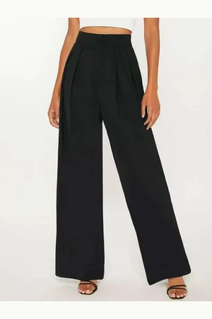 Broadstar Women Black Wide Leg Loose Fit High-Rise Stretchable Trouser
