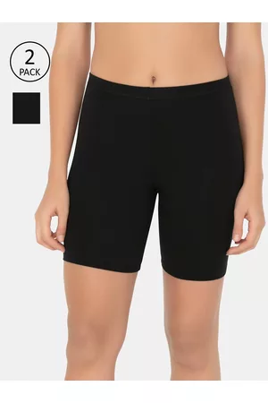 Amante Women Pack of 2 Black Mid Rise Slim Fit Regular Shorts