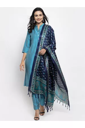 Jompers Women Blue Panelled Kurti with Trousers & With Dupatta