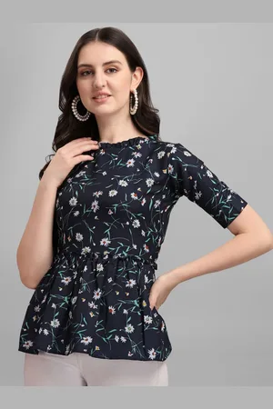 GUFRINA Women Black & White Floral Print Roll-Up Sleeves Top