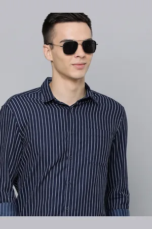Flying Machine Men Navy Blue Standard Slim Fit Striped Casual Shirt