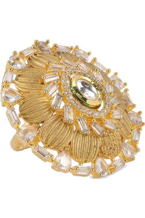 ANIKAS CREATION Women Gold-Plated & White American Diamond Studded With Kundan Finger Ring