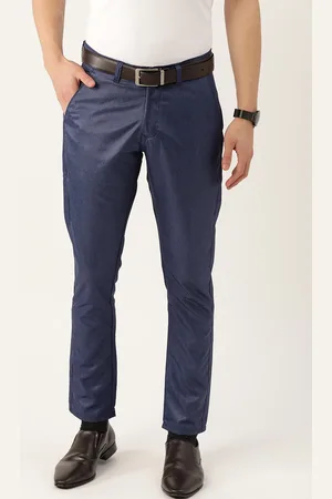 SOJANYA Men Navy Blue Solid Smart Regular Fit Regular Trousers