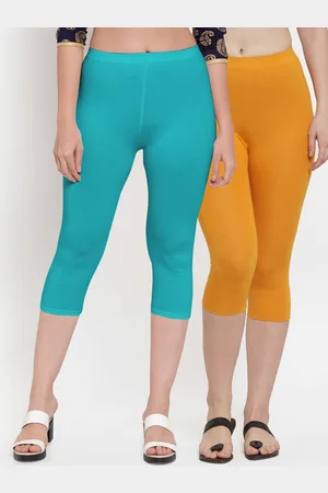 Jinfo Set of 2 Women Yellow & Blue Super Combod Cotton Lycra Capri