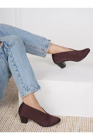 SHEZONE Women Brown Solid Block Pumps
