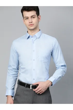 DENNISON Men Blue Smart Slim Fit Solid Water & Stain Repellent Twill Formal Shirt