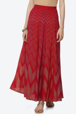Rangriti Women Red Printed Maxi Flared Skirt