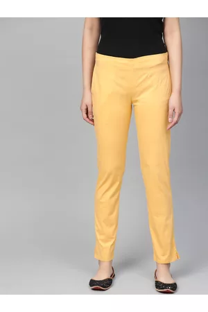Jompers Women Yellow Smart Slim Fit Solid Cigarette Trousers