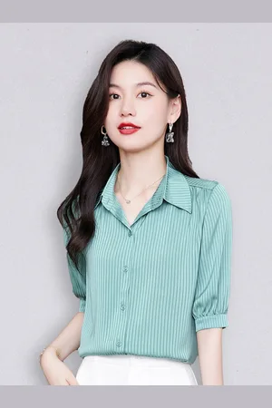 JC Collection Women Green Striped Casual Shirt