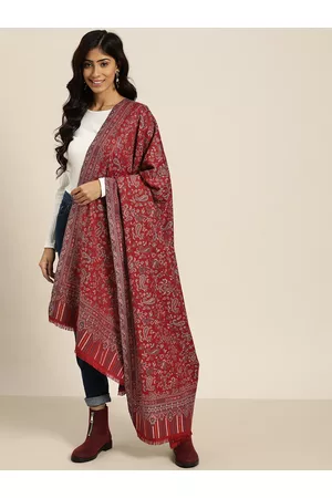 Sangria Women Maroon Kaani Woollen Woven Shawl