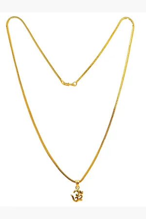 Jewar Mandi Gold-Toned & Gold-Plated OM Pendant With Chain