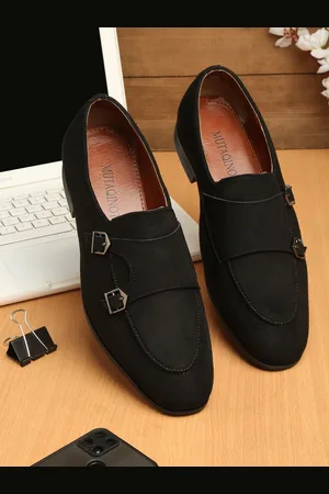 MUTAQINOTI Men Black Solid Formal Monk Shoes