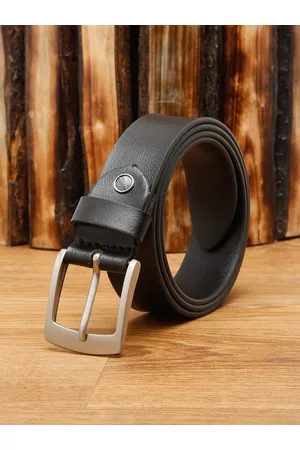 Teakwood Leathers Men Black Textured Leather Belt