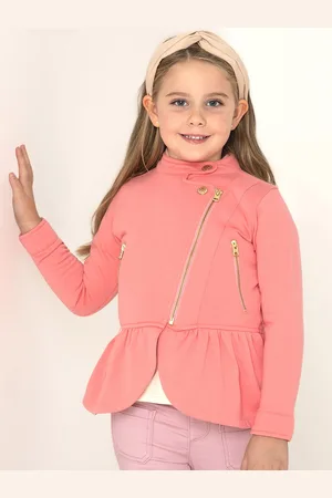 Cherry Crumble Girls Pink Solid Tailored Jacket