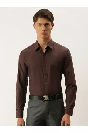 English Navy Men Brown Slim Fit Solid Formal Shirt