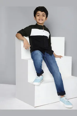 HERE&NOW Boys Black & Olive Colourblocked Casual Shirt