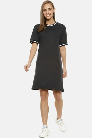 Campus Women Black Solid T-shirt Dress