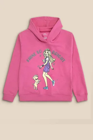 Kidsville Girls Pink Barbie Printed Hooded Sweatshirt
