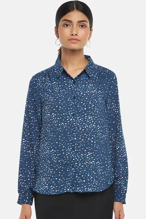 Pantaloons Blue Floral Print Shirt Style Top